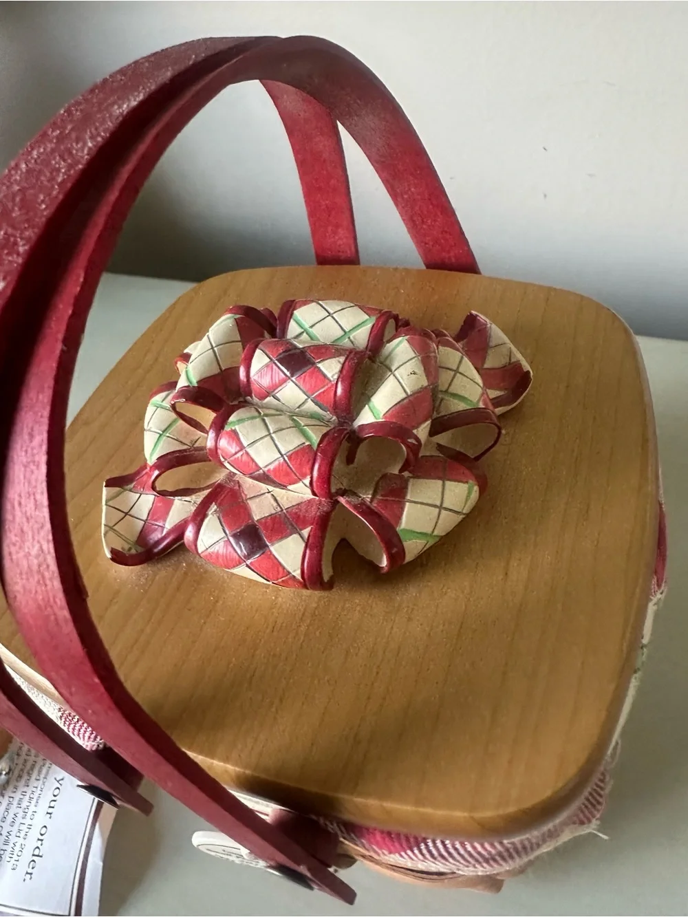Longaberger my small plaid tidings tree trimming basket bow lid